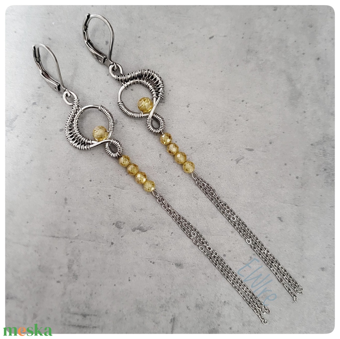 Cirkon gyöngyös hosszú fantázia fülbevaló, drótékszer - ékszer - fülbevaló - lógó fülbevaló - Meska.hu