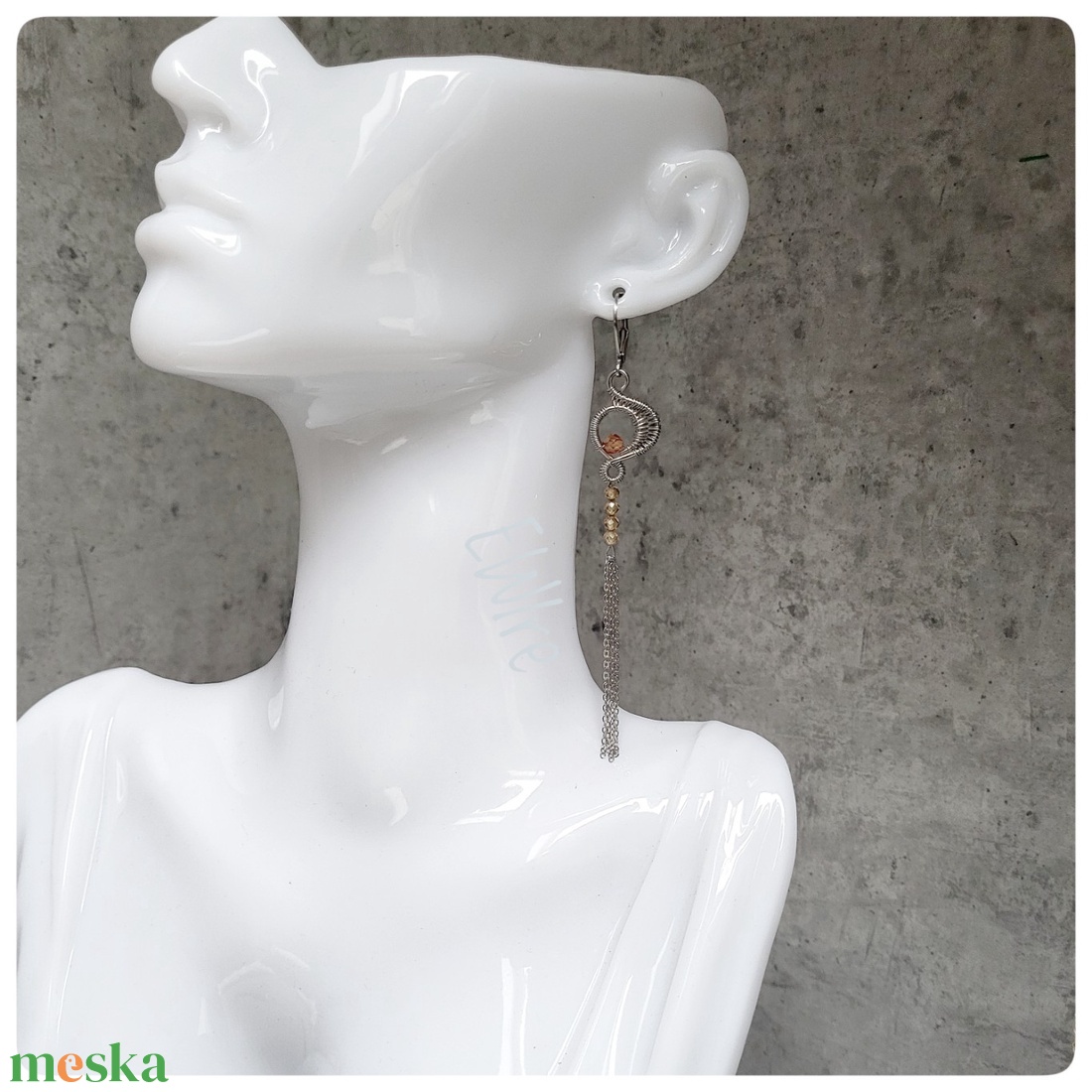 Cirkon gyöngyös hosszú fantázia fülbevaló, drótékszer - ékszer - fülbevaló - lógó fülbevaló - Meska.hu