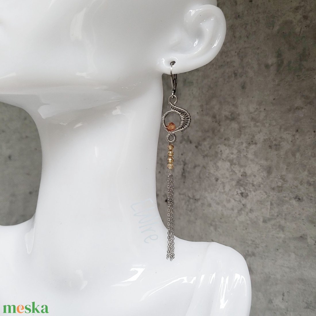 Cirkon gyöngyös hosszú fantázia fülbevaló, drótékszer - ékszer - fülbevaló - lógó fülbevaló - Meska.hu