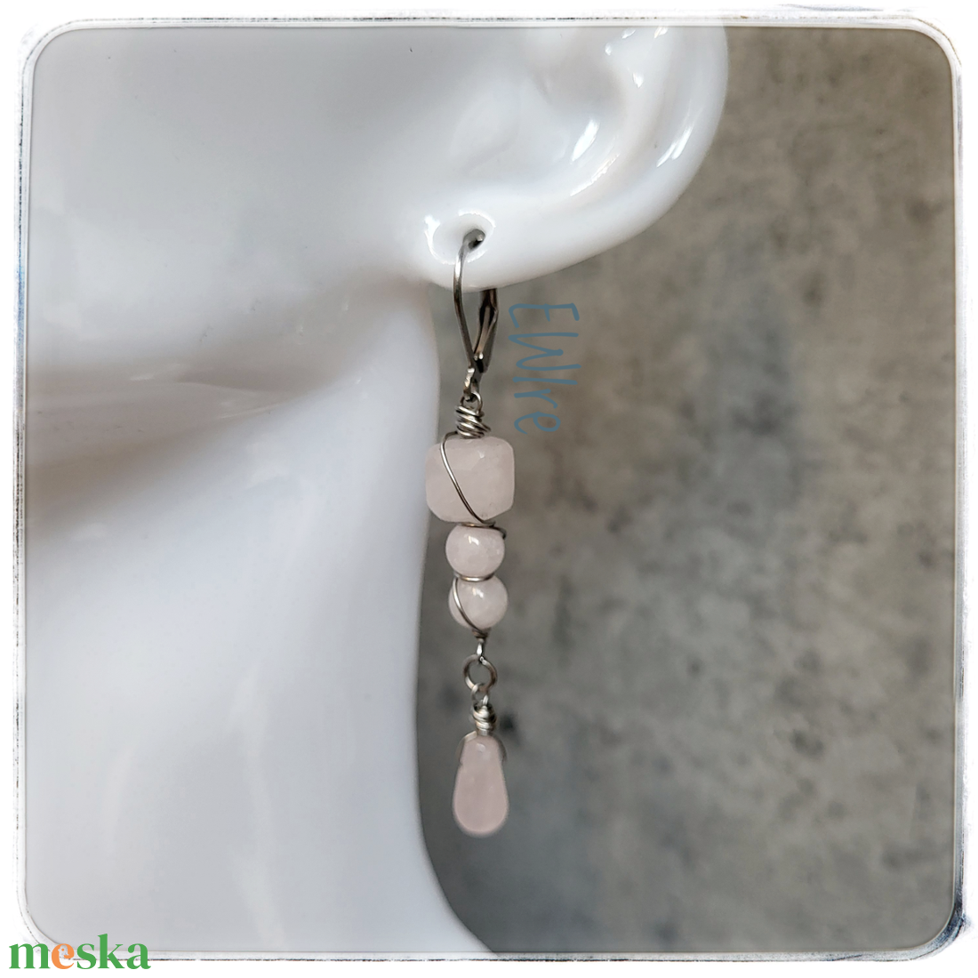 Rózsakvarc fülbevaló orvosi fém - ékszer - fülbevaló - lógó fülbevaló - Meska.hu