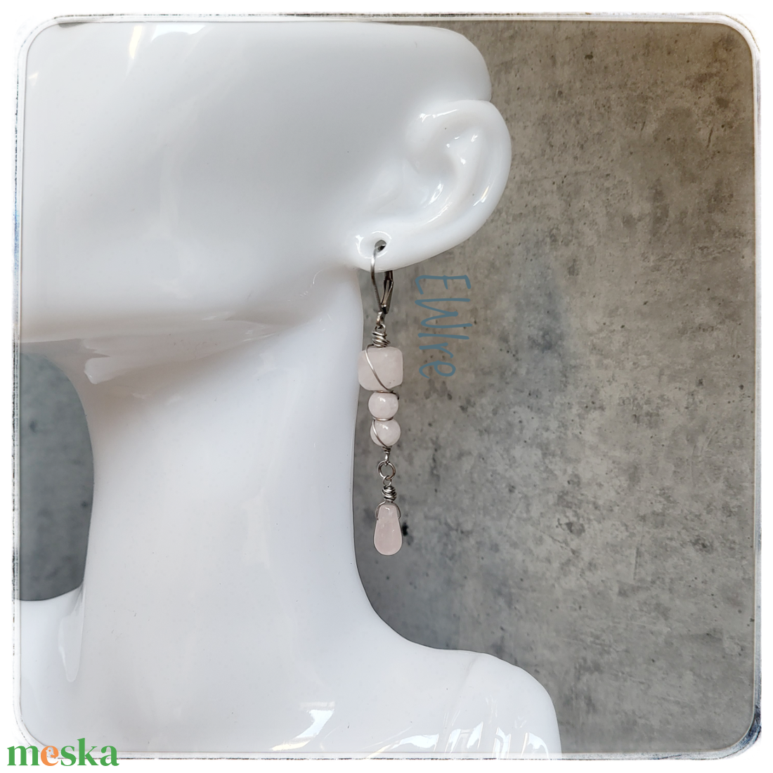 Rózsakvarc fülbevaló orvosi fém - ékszer - fülbevaló - lógó fülbevaló - Meska.hu