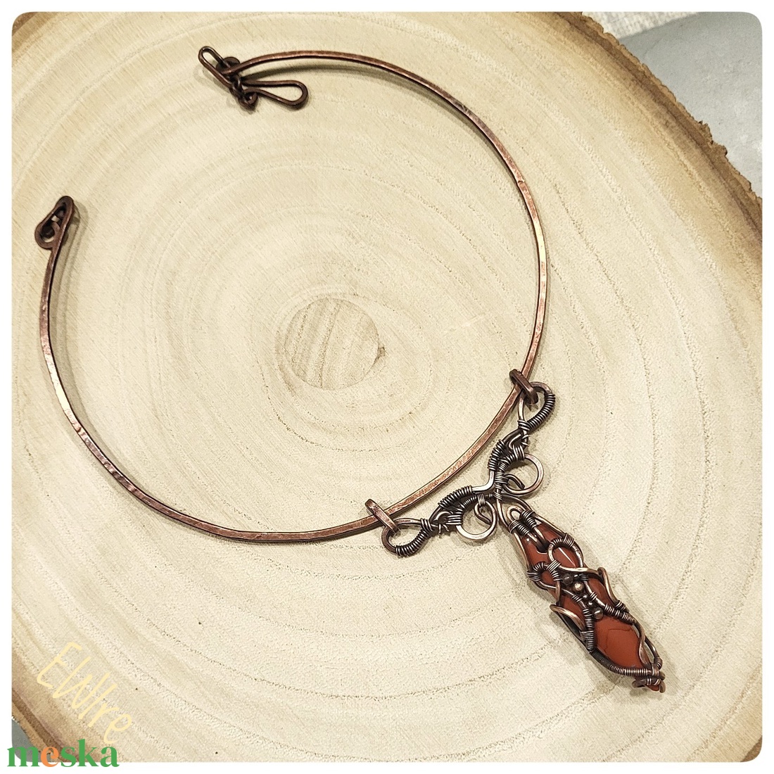 Vörös jáspis nyakék vörösréz drótékszer - ékszer - nyaklánc - statement nyaklánc - Meska.hu