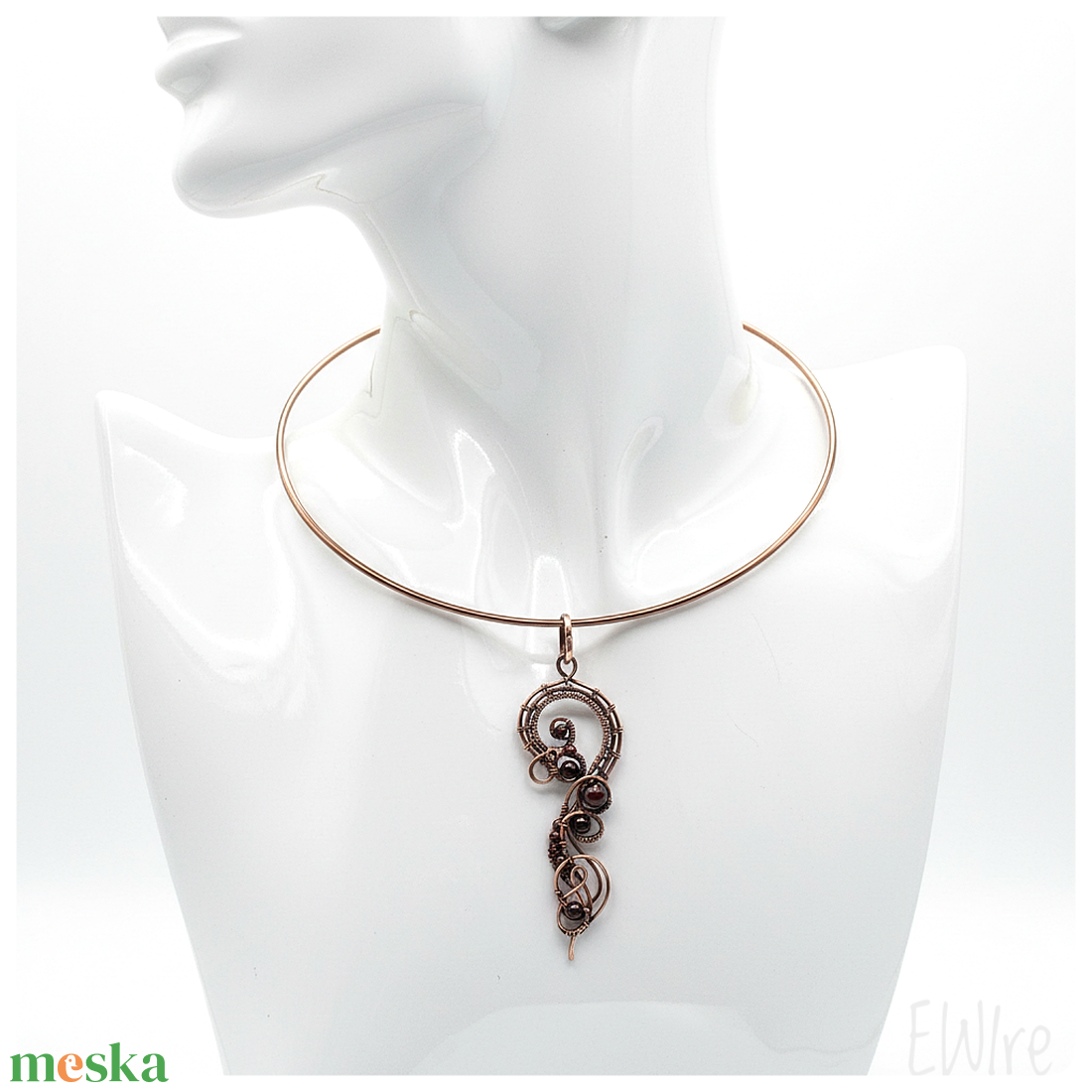 Bronz nyakék vörös gránáttal - ékszer - nyaklánc - statement nyaklánc - Meska.hu