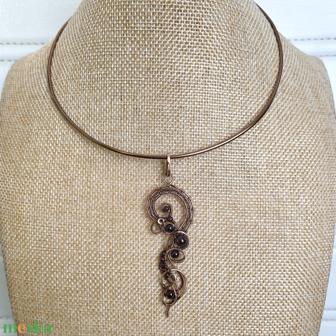 Bronz nyakék vörös gránáttal - ékszer - nyaklánc - statement nyaklánc - Meska.hu