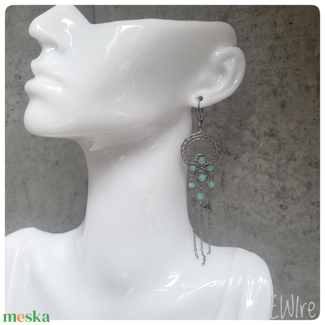 Chandelier fülbevaló amazonit ásvánnyal, csillár fülbevaló orvosi fém - ékszer - fülbevaló - csillár fülbevaló - Meska.hu