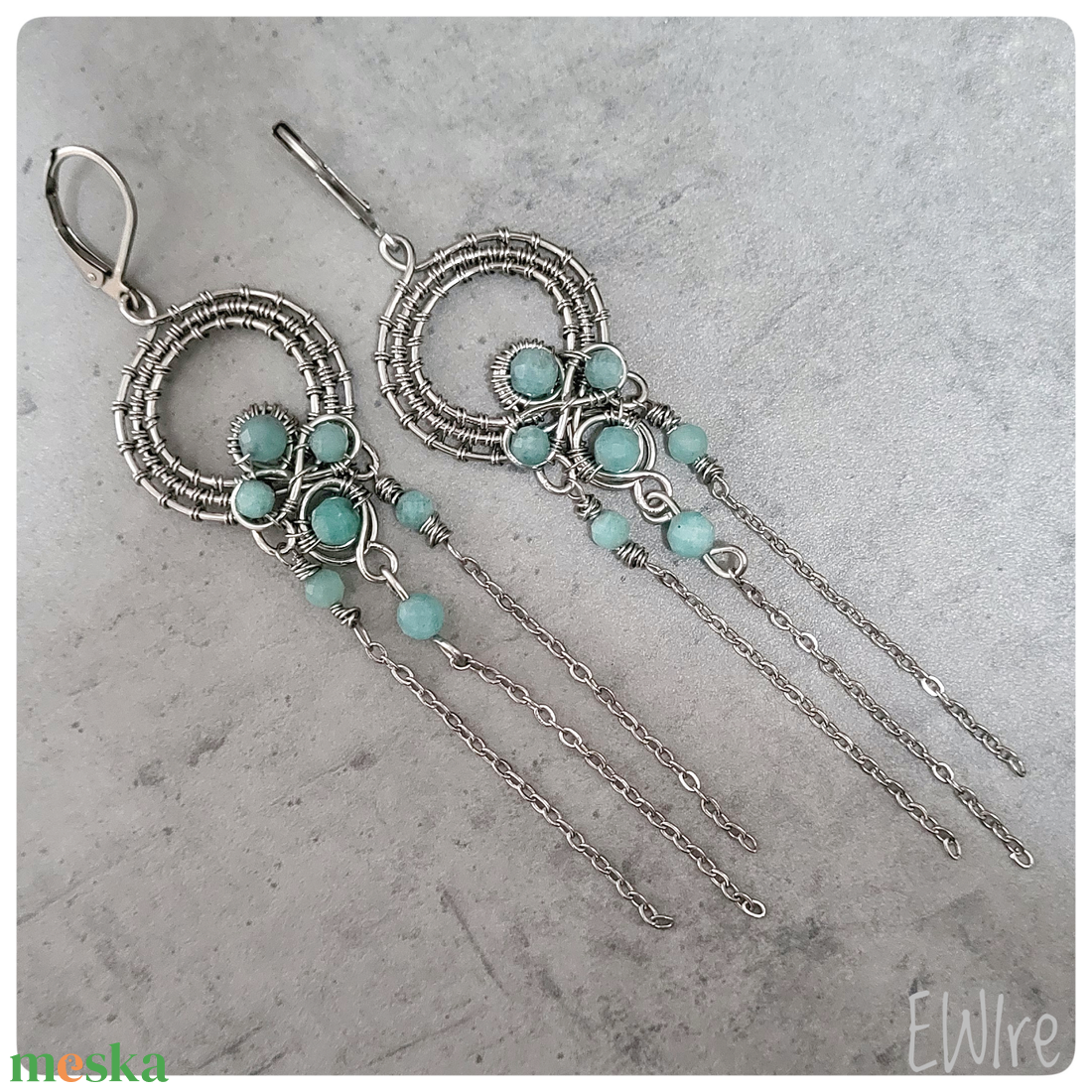 Chandelier fülbevaló amazonit ásvánnyal, csillár fülbevaló orvosi fém - ékszer - fülbevaló - csillár fülbevaló - Meska.hu