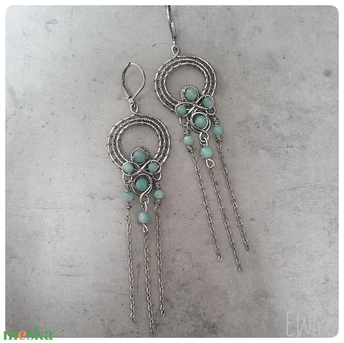 Chandelier fülbevaló amazonit ásvánnyal, csillár fülbevaló orvosi fém - ékszer - fülbevaló - csillár fülbevaló - Meska.hu