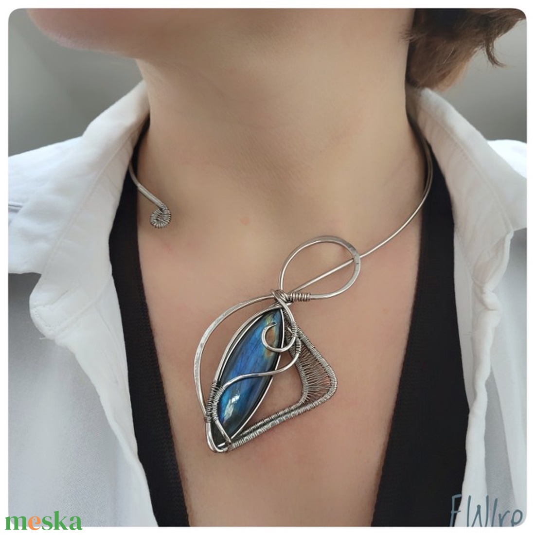 Design nyakék, labradorit nyaklánc, orvosi acél fantázia nyaklánc - ékszer - nyaklánc - statement nyaklánc - Meska.hu