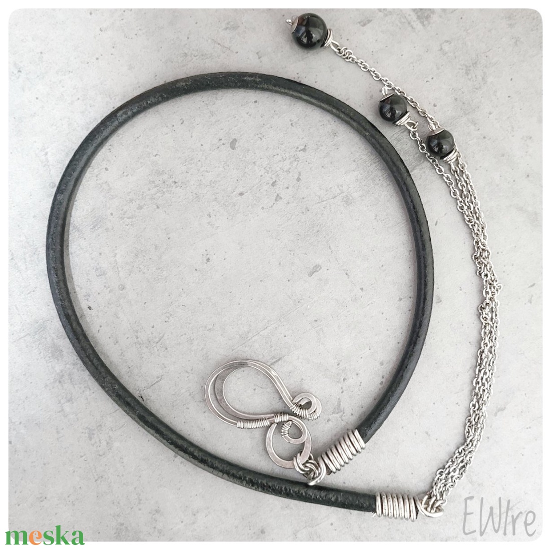 Lasszó nyaklánc 5 mm vastag bőr, orvosi fémmel és ónixszal - ékszer - nyaklánc - medál nélküli nyaklánc - Meska.hu