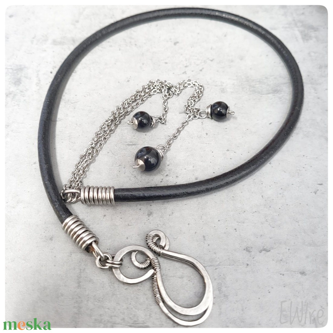 Lasszó nyaklánc 5 mm vastag bőr, orvosi fémmel és ónixszal - ékszer - nyaklánc - medál nélküli nyaklánc - Meska.hu