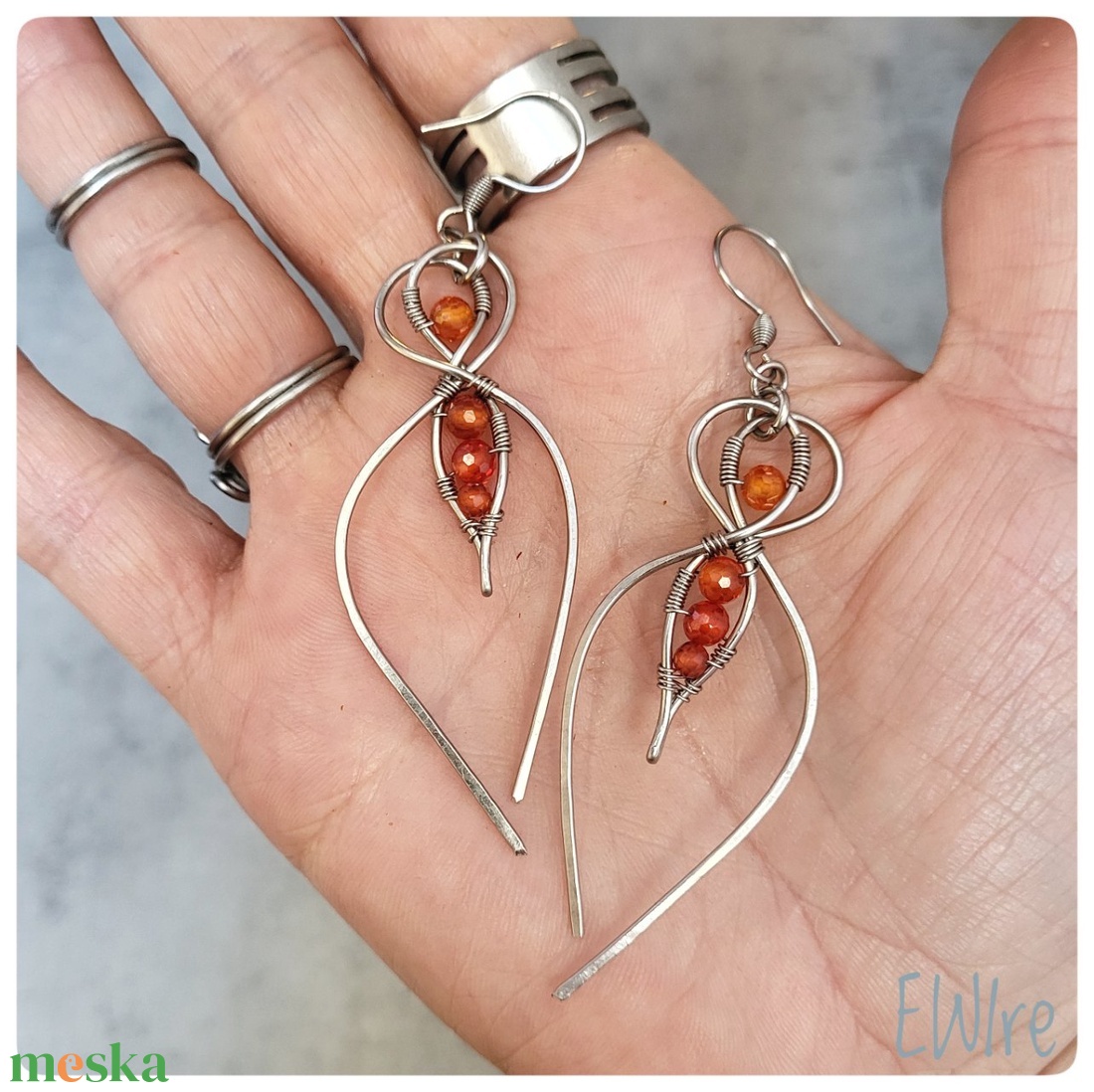 Orvosi fém levél fülbevaló narancs cirkon ásványgolyóval - ékszer - fülbevaló - lógó fülbevaló - Meska.hu