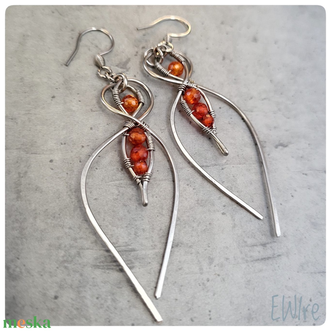 Orvosi fém levél fülbevaló narancs cirkon ásványgolyóval - ékszer - fülbevaló - lógó fülbevaló - Meska.hu