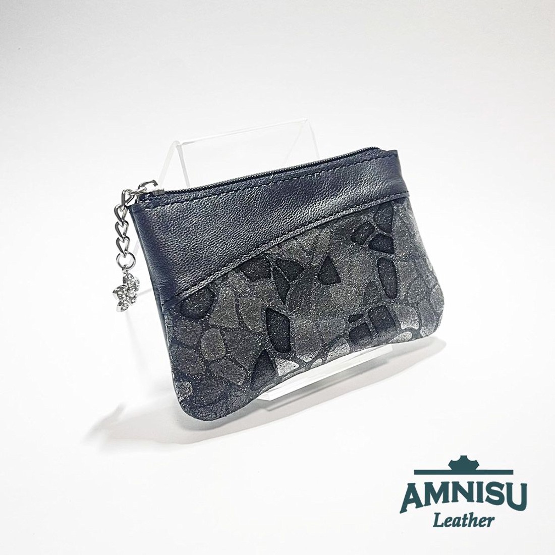 Sötét ezüst - szürke mintás ívelt egy cipzáras kulcstartó C8001 - táska & tok - kulcstartó & táskadísz - kulcstartó - Meska.hu