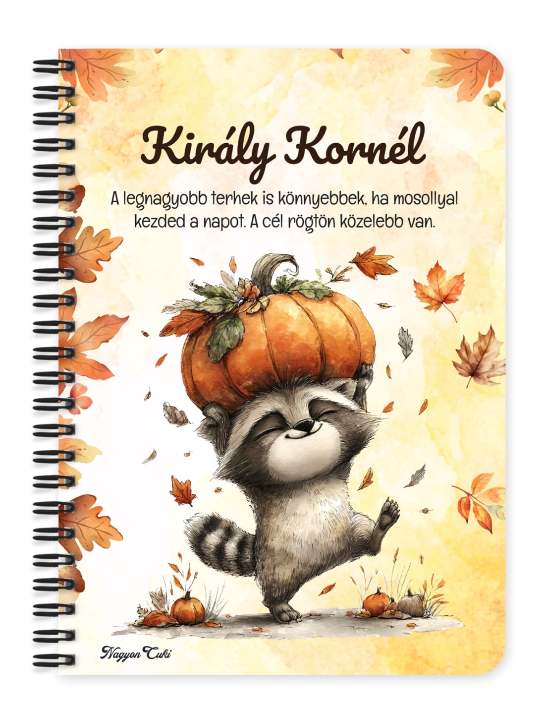 Személyre szabható - Cuki őszi mosómedve és a tök mintás A5-ös füzet - otthon & életmód - papír, írószer - jegyzetfüzet & napló - Meska.hu