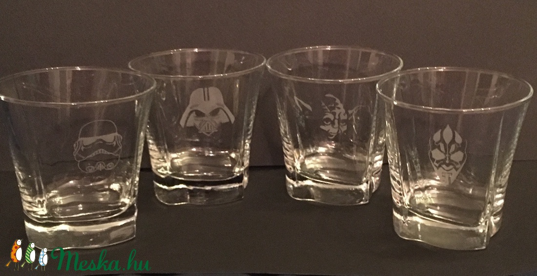 STAR WARS whiskey-s üveg pohár 4 db kézzel gravírozott  férfi ajándék, bögre -  - Meska.hu