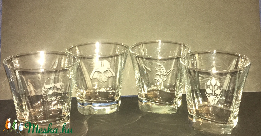 STAR WARS whiskey-s üveg pohár 4 db kézzel gravírozott  férfi ajándék, bögre -  - Meska.hu