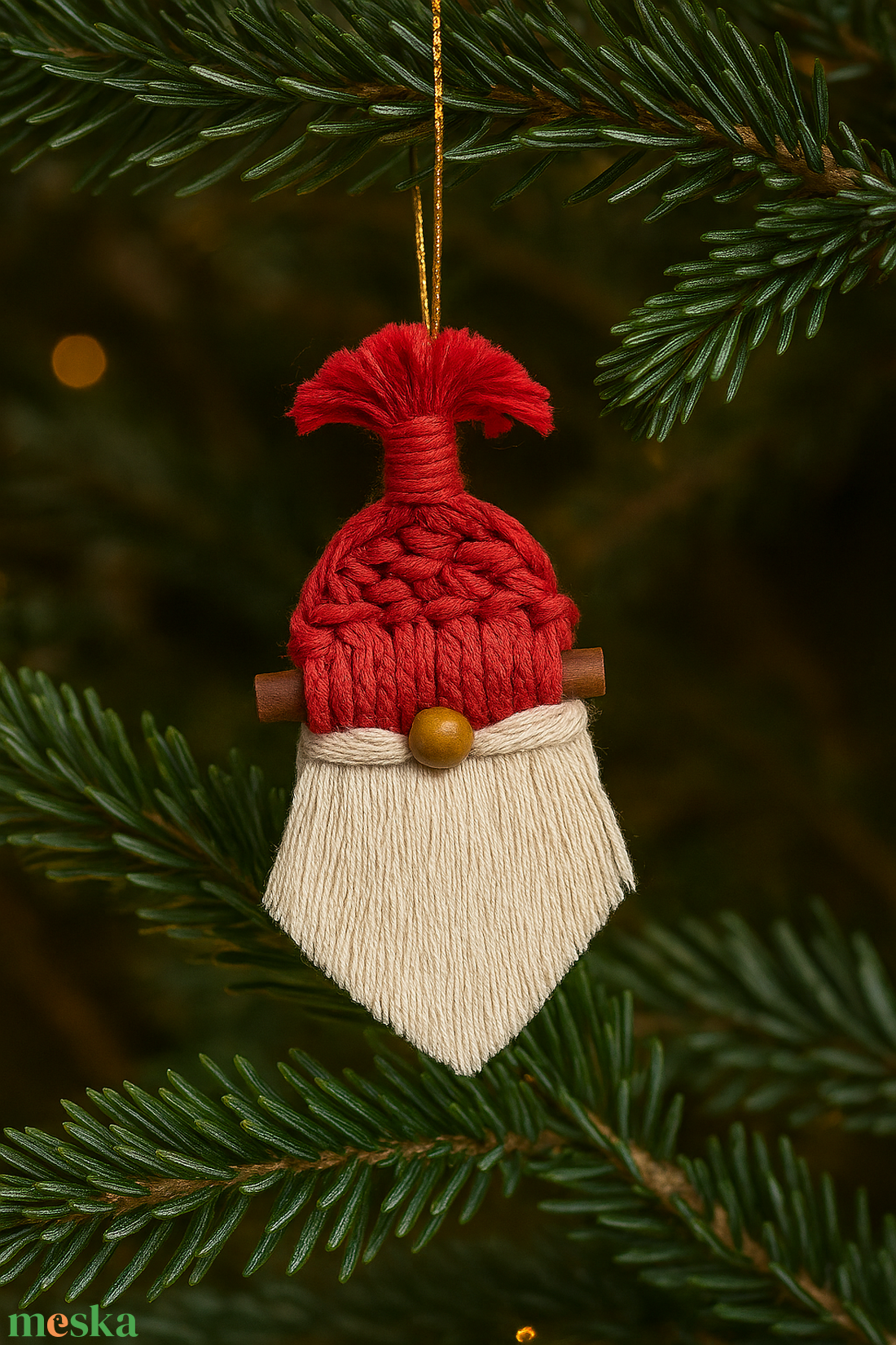 Mikulás makramé karácsonyfadísz - karácsony - karácsonyi lakásdekoráció - karácsonyfadíszek - Meska.hu