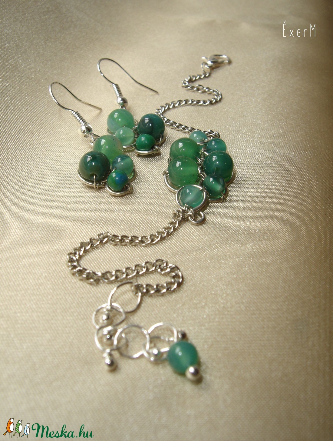Zöld ásvány karkötő és fülbevaló szett - ékszer - ékszerszett - Meska.hu