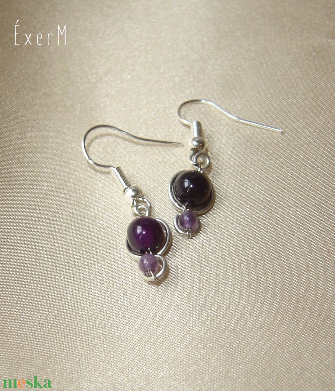 Lila duo ásvány fülbevaló - ékszer - fülbevaló - lógó fülbevaló - Meska.hu