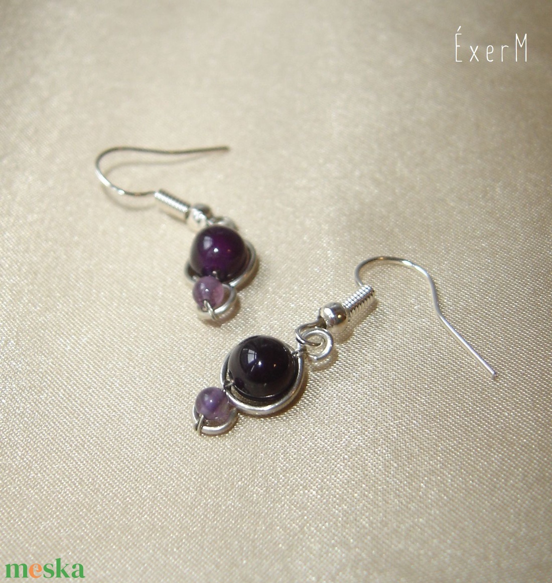 Lila duo ásvány fülbevaló - ékszer - fülbevaló - lógó fülbevaló - Meska.hu