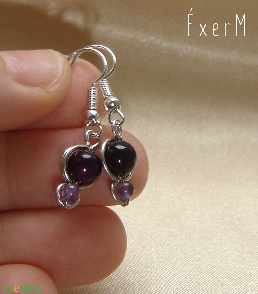 Lila duo ásvány fülbevaló - ékszer - fülbevaló - lógó fülbevaló - Meska.hu