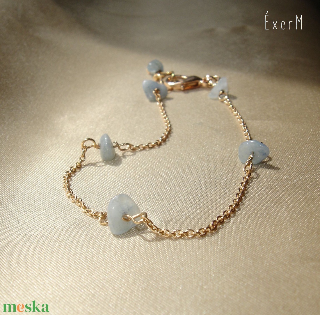 Akvamarin minimalista ásvány karkötő - ékszer - karkötő - lánc karkötő - Meska.hu
