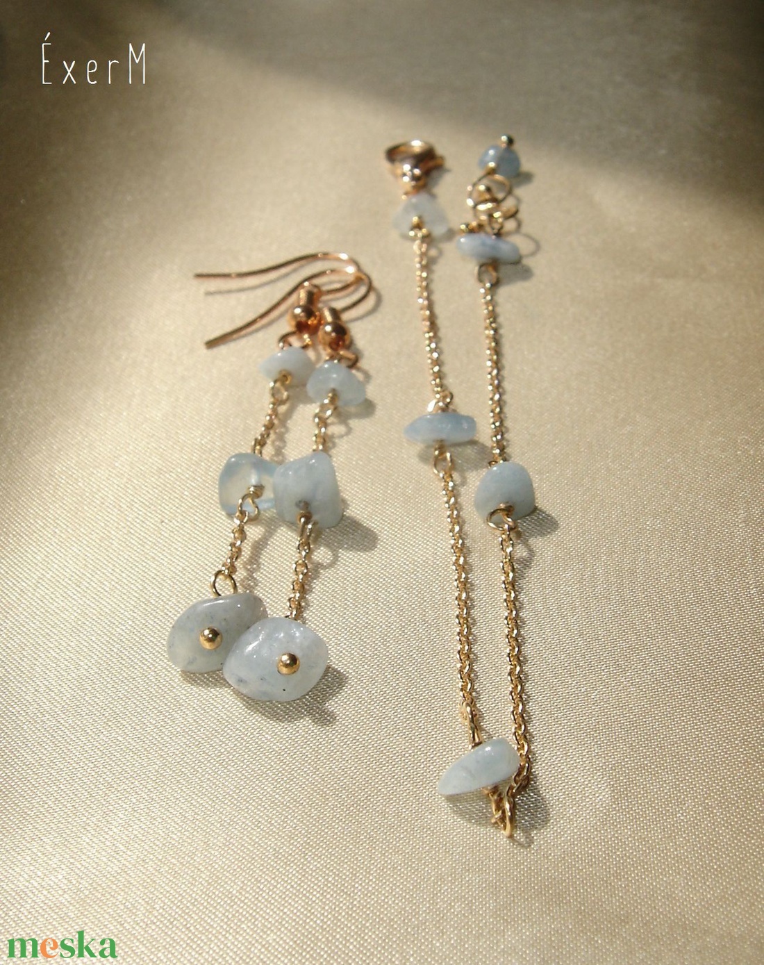 Akvamarin minimalista ásvány karkötő - ékszer - karkötő - lánc karkötő - Meska.hu