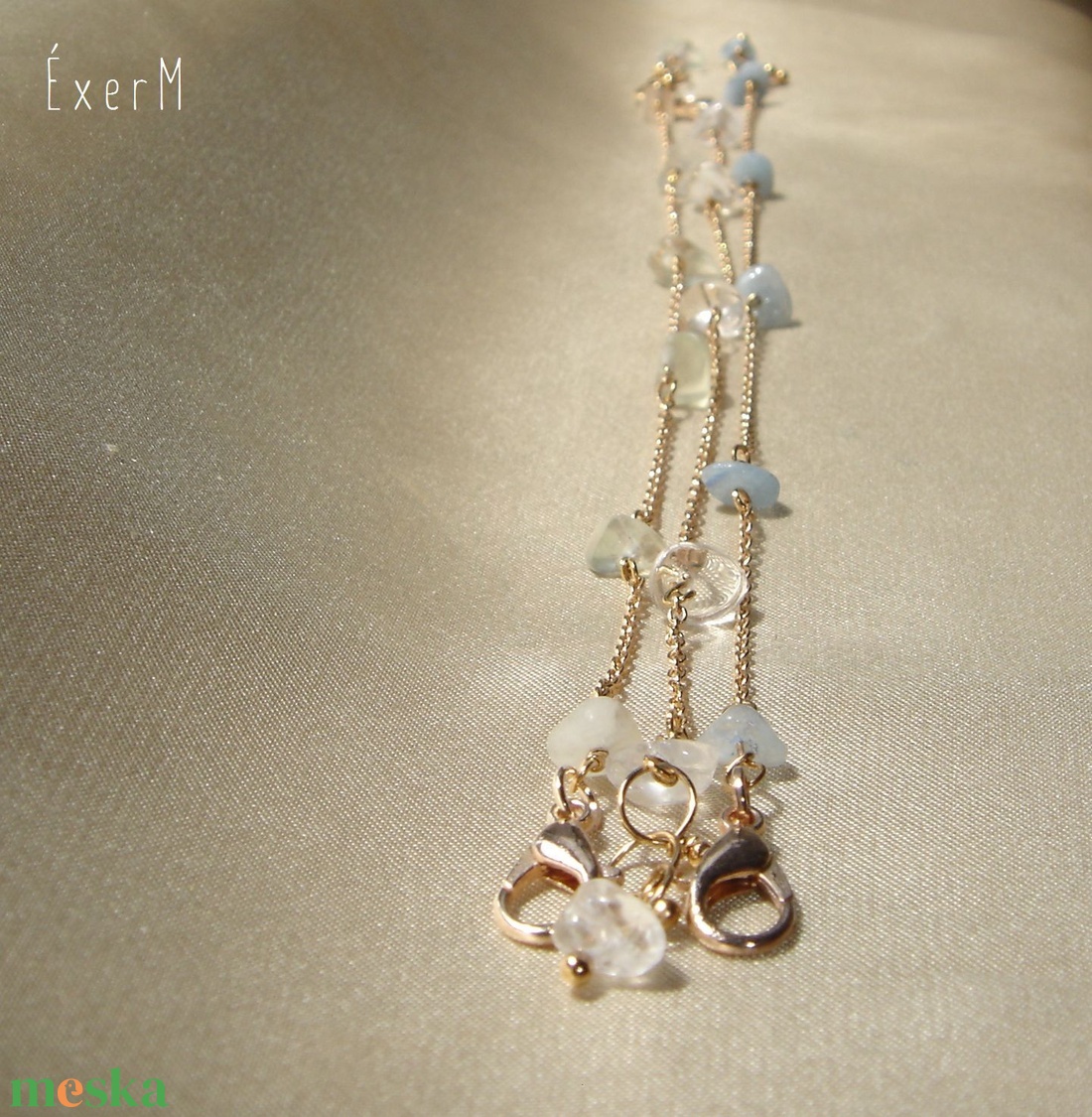 Akvamarin minimalista ásvány karkötő - ékszer - karkötő - lánc karkötő - Meska.hu