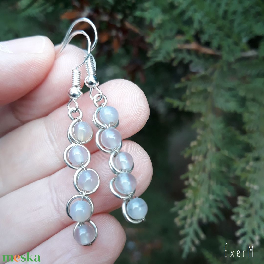 Szürke achát ásvány fürt fülbevaló - ékszer - fülbevaló - lógó fülbevaló - Meska.hu