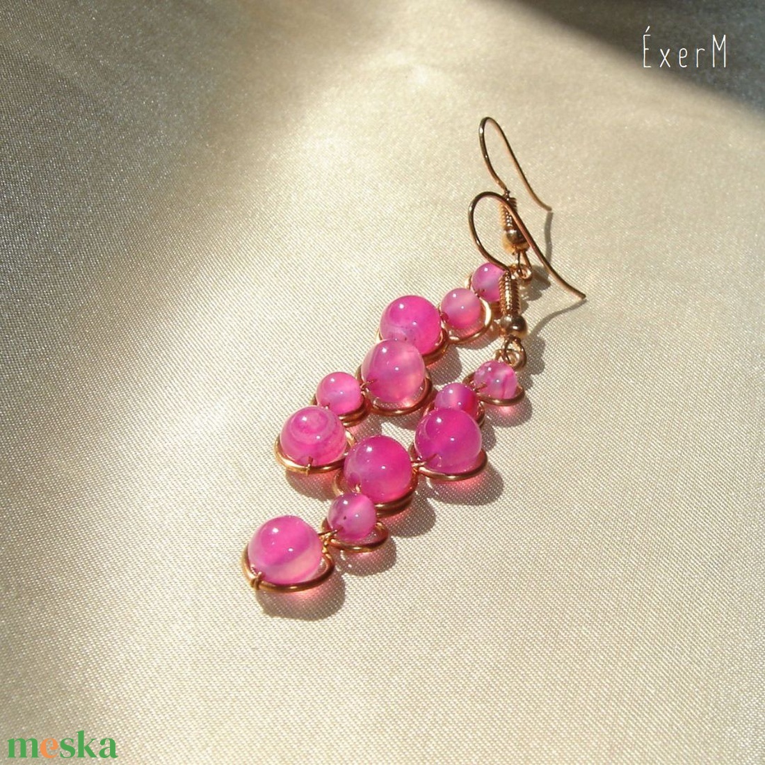 Pink achát vörösréz fülbevaló - ékszer - fülbevaló - lógó fülbevaló - Meska.hu Pink achát vörösréz fülbevaló - ékszer - fülbevaló - lógó fülbevaló - Meska.hu