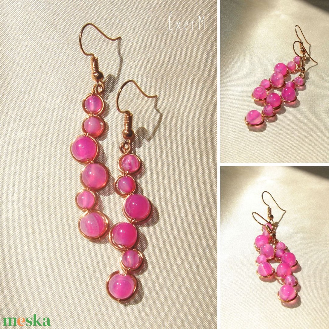 Pink achát vörösréz fülbevaló - ékszer - fülbevaló - lógó fülbevaló - Meska.hu Pink achát vörösréz fülbevaló - ékszer - fülbevaló - lógó fülbevaló - Meska.hu