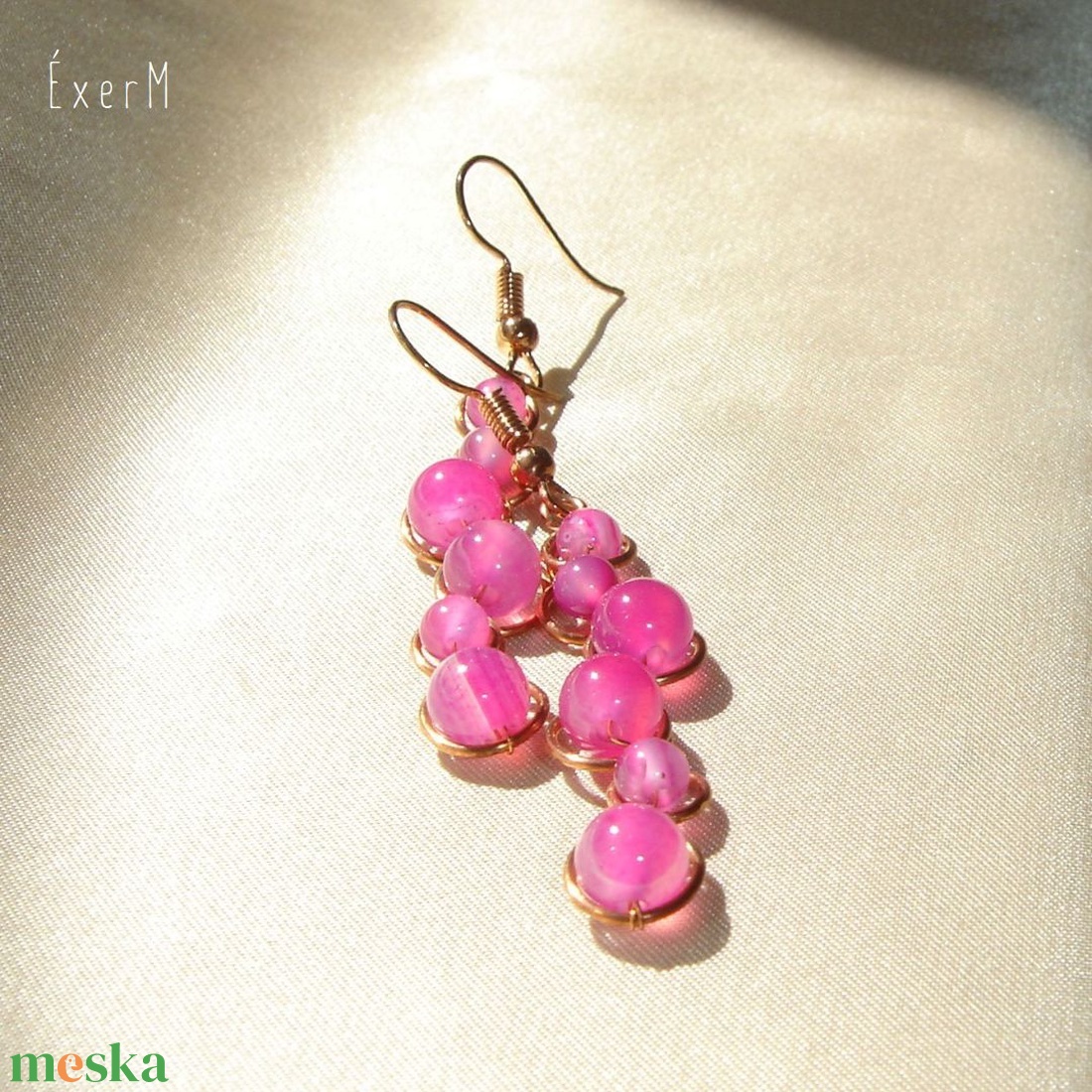 Pink achát vörösréz fülbevaló - ékszer - fülbevaló - lógó fülbevaló - Meska.hu Pink achát vörösréz fülbevaló - ékszer - fülbevaló - lógó fülbevaló - Meska.hu