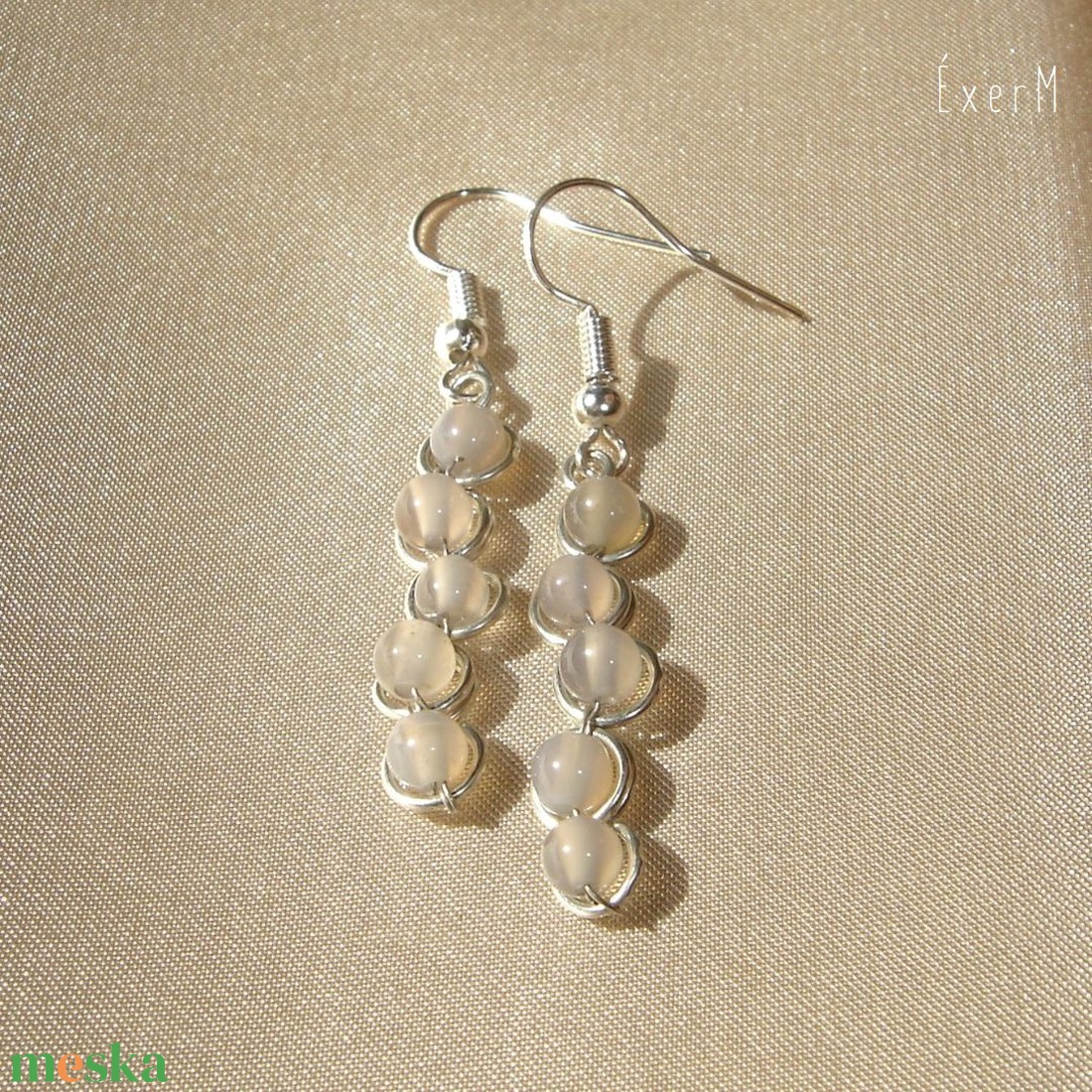 Szürke achát ásvány fürt fülbevaló - ékszer - fülbevaló - lógó fülbevaló - Meska.hu