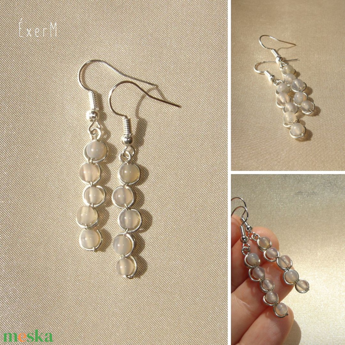 Szürke achát ásvány fürt fülbevaló - ékszer - fülbevaló - lógó fülbevaló - Meska.hu