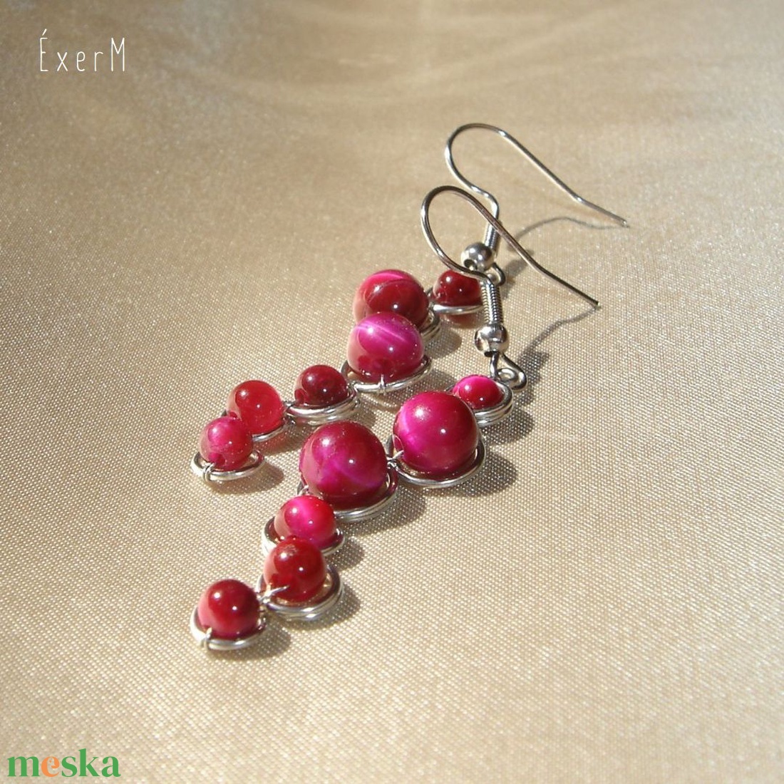 Pink tigrisszem hullámos fülbevaló - ékszer - fülbevaló - lógó fülbevaló - Meska.hu Pink tigrisszem hullámos fülbevaló - ékszer - fülbevaló - lógó fülbevaló - Meska.hu