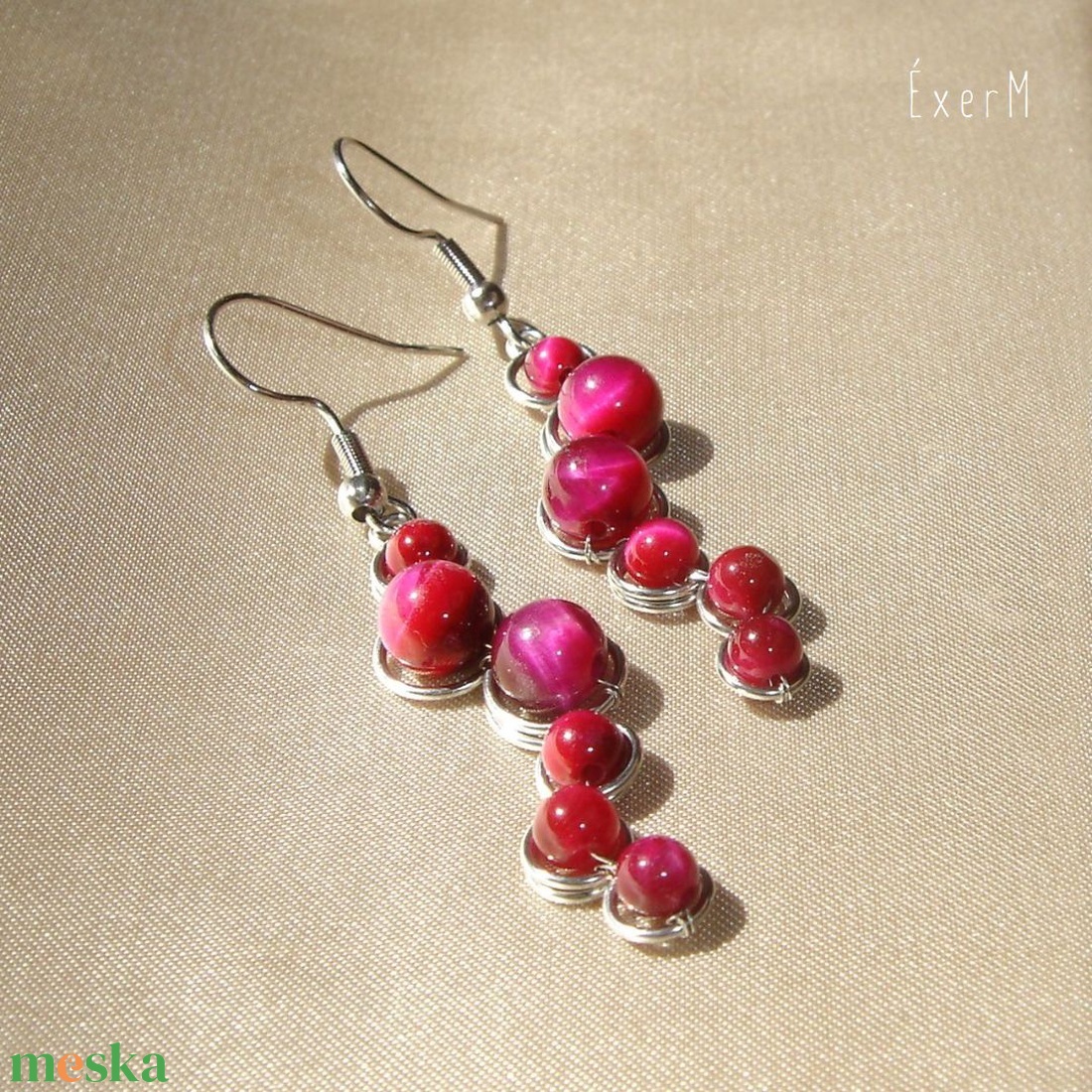 Pink tigrisszem hullámos fülbevaló - ékszer - fülbevaló - lógó fülbevaló - Meska.hu Pink tigrisszem hullámos fülbevaló - ékszer - fülbevaló - lógó fülbevaló - Meska.hu