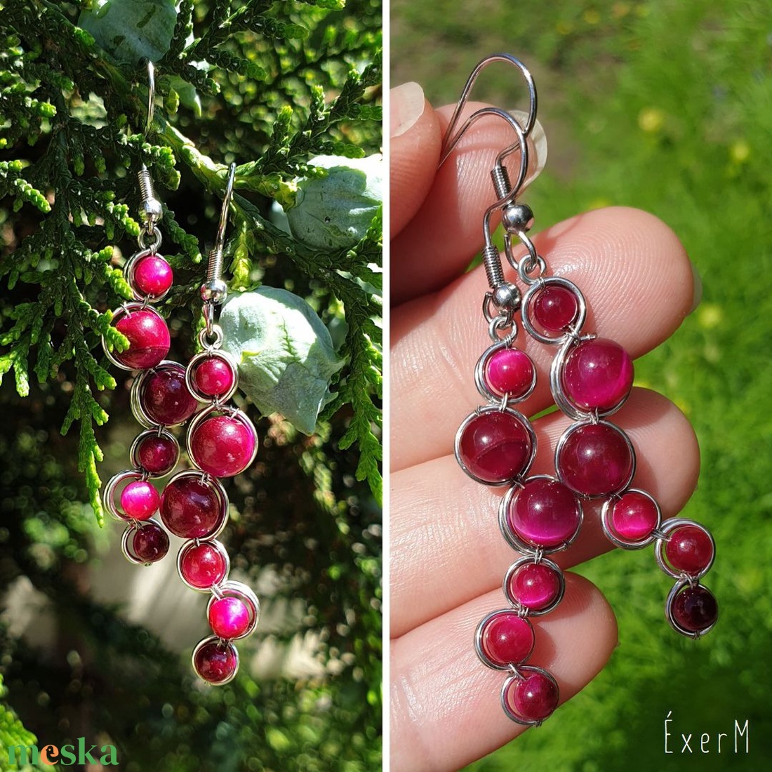 Pink tigrisszem hullámos fülbevaló - ékszer - fülbevaló - lógó fülbevaló - Meska.hu Pink tigrisszem hullámos fülbevaló - ékszer - fülbevaló - lógó fülbevaló - Meska.hu
