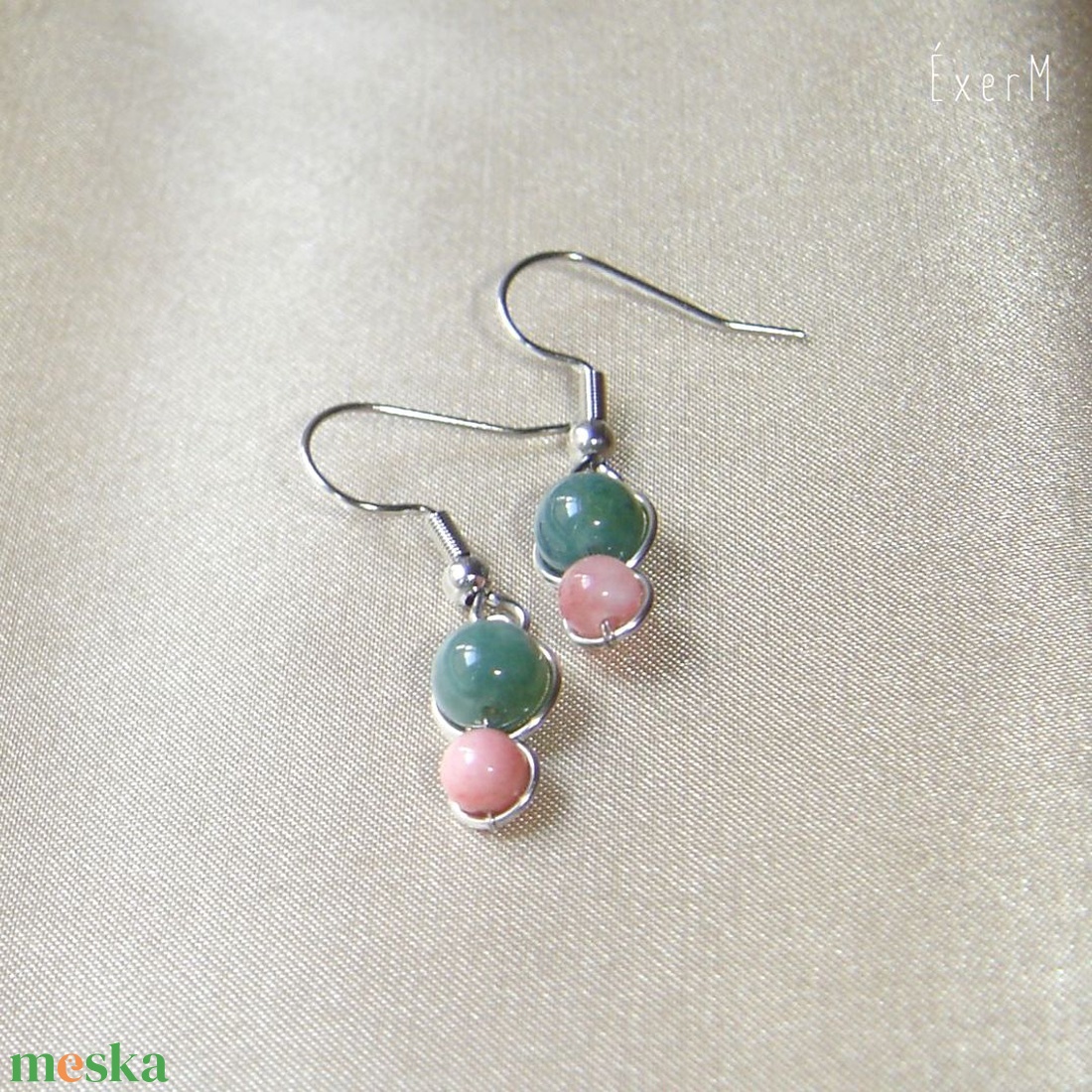 Zöld-rózsaszín tavaszi ásvány mini duo fülbevaló - ékszer - fülbevaló - lógó fülbevaló - Meska.hu Zöld-rózsaszín tavaszi ásvány mini duo fülbevaló - ékszer - fülbevaló - lógó fülbevaló - Meska.hu