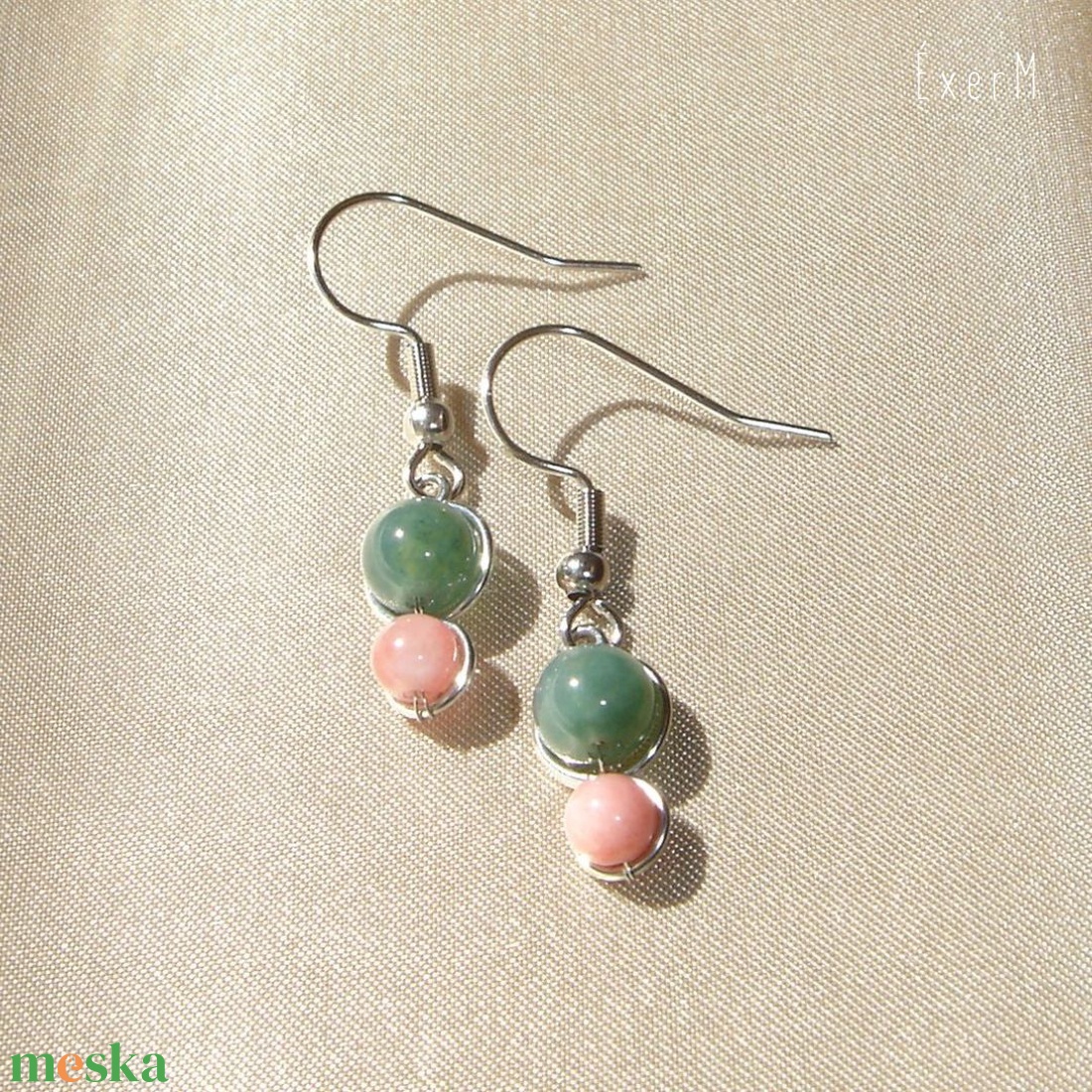 Zöld-rózsaszín tavaszi ásvány mini duo fülbevaló - ékszer - fülbevaló - lógó fülbevaló - Meska.hu Zöld-rózsaszín tavaszi ásvány mini duo fülbevaló - ékszer - fülbevaló - lógó fülbevaló - Meska.hu