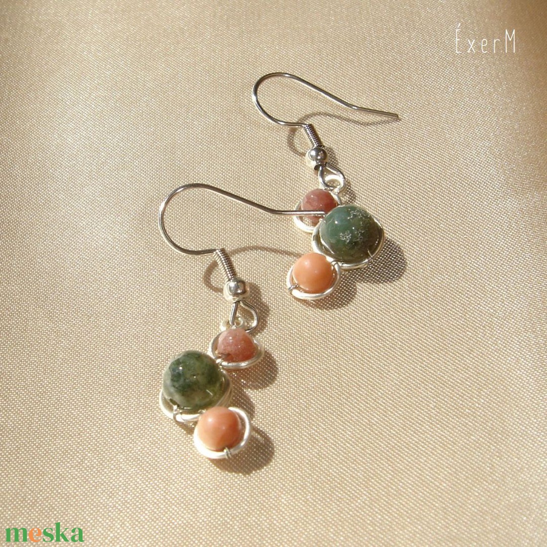 Zöld-barna ásvány trio fülbevaló - ékszer - fülbevaló - lógó fülbevaló - Meska.hu Zöld-barna ásvány trio fülbevaló - ékszer - fülbevaló - lógó fülbevaló - Meska.hu