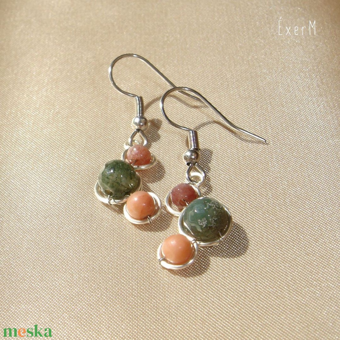 Zöld-barna ásvány trio fülbevaló - ékszer - fülbevaló - lógó fülbevaló - Meska.hu Zöld-barna ásvány trio fülbevaló - ékszer - fülbevaló - lógó fülbevaló - Meska.hu