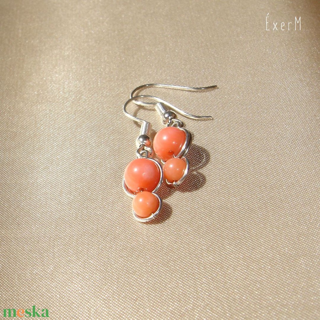 Pink korall mini duo fülbevaló - ékszer - fülbevaló - lógó fülbevaló - Meska.hu