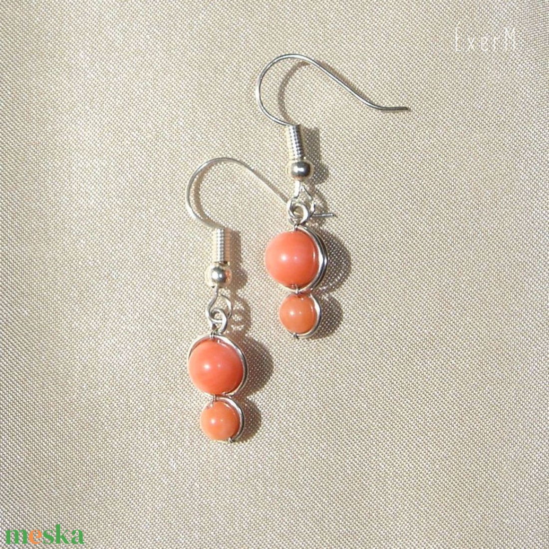 Pink korall mini duo fülbevaló - ékszer - fülbevaló - lógó fülbevaló - Meska.hu