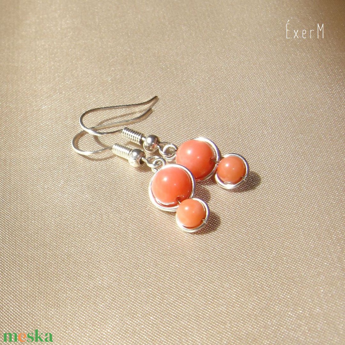 Pink korall mini duo fülbevaló - ékszer - fülbevaló - lógó fülbevaló - Meska.hu