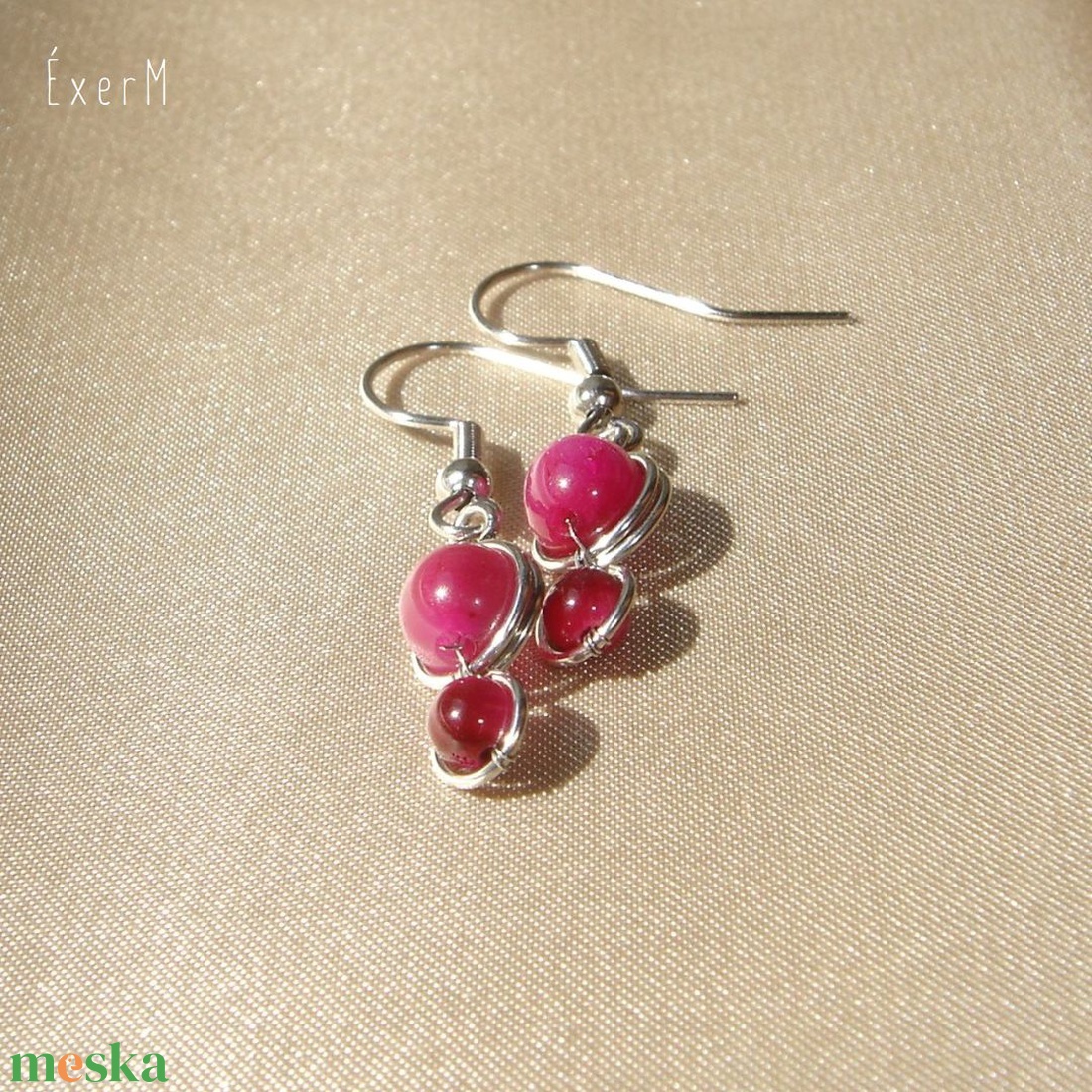 Pink ásvány mini duo fülbevaló - ékszer - fülbevaló - lógó fülbevaló - Meska.hu