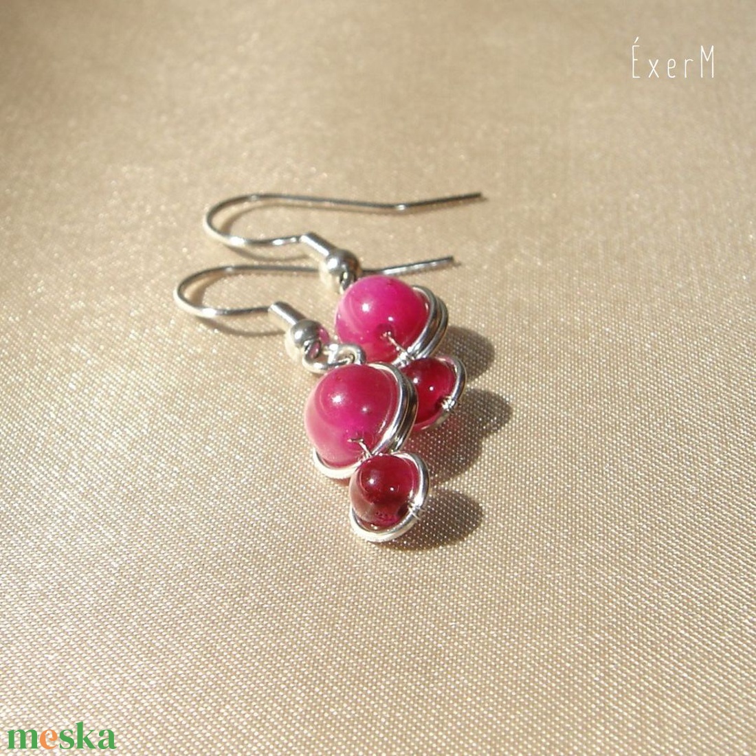 Pink ásvány mini duo fülbevaló - ékszer - fülbevaló - lógó fülbevaló - Meska.hu