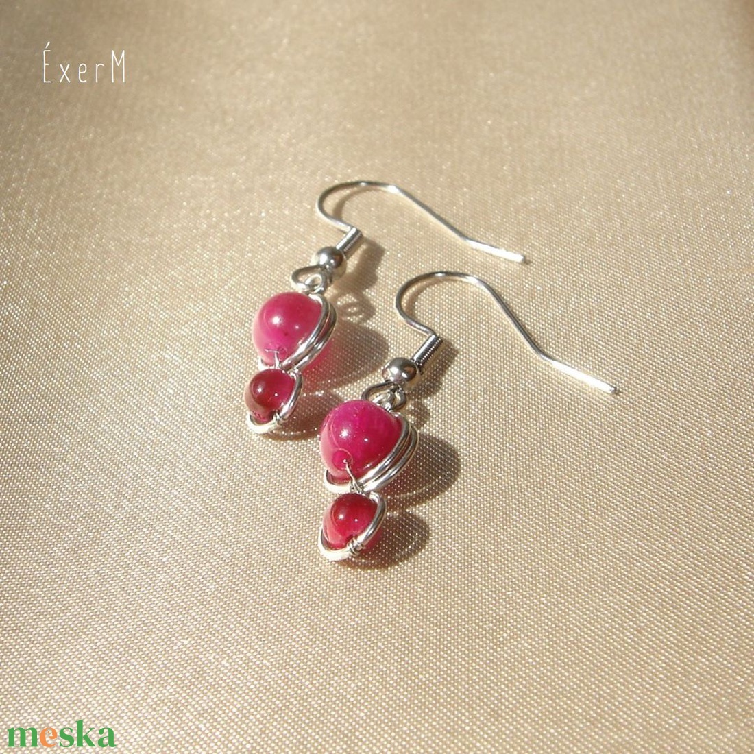 Pink ásvány mini duo fülbevaló - ékszer - fülbevaló - lógó fülbevaló - Meska.hu
