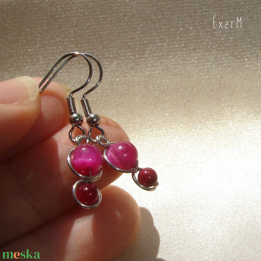 Pink ásvány mini duo fülbevaló - ékszer - fülbevaló - lógó fülbevaló - Meska.hu
