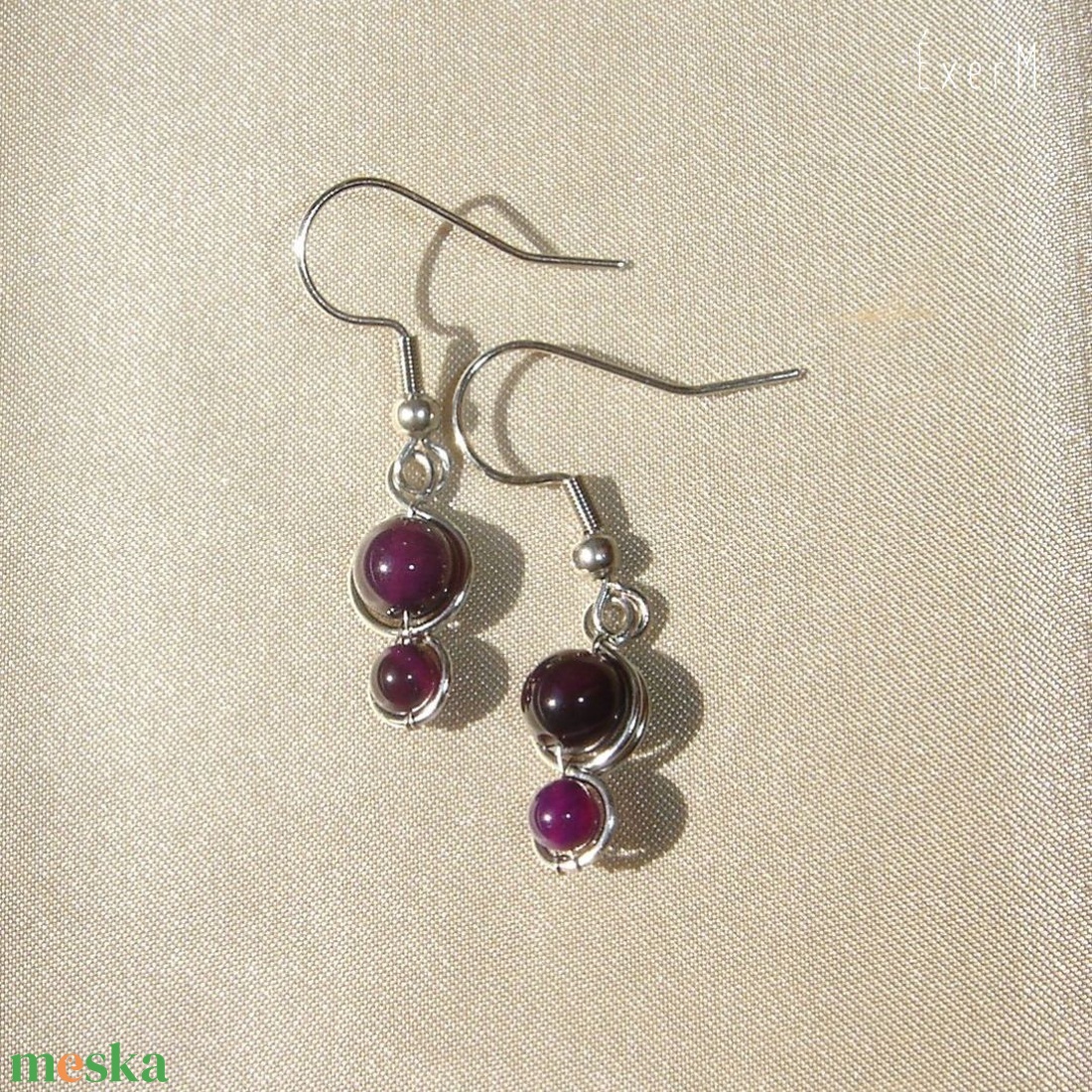 Lila achát ásvány duo fülbevaló - ékszer - fülbevaló - lógó fülbevaló - Meska.hu