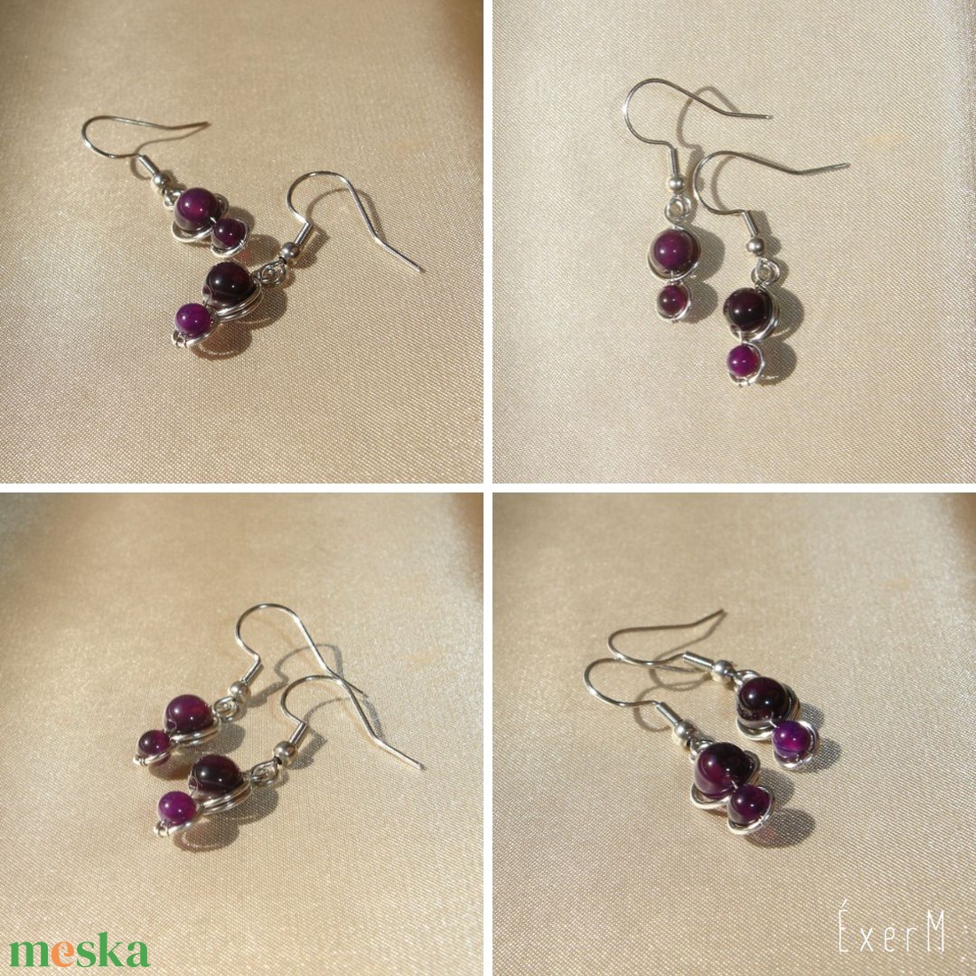 Lila achát ásvány duo fülbevaló - ékszer - fülbevaló - lógó fülbevaló - Meska.hu